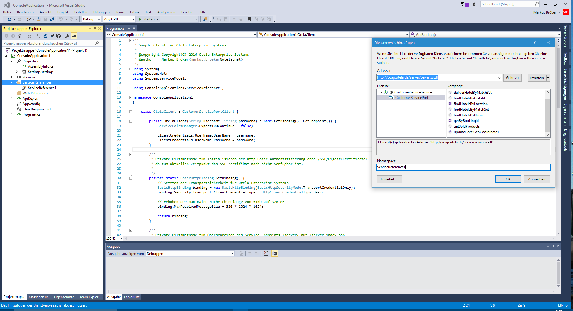 Visual Studio mit Dienstverweis